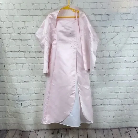 Pink Satin Flower Girl Dress Girls 8 Rhinestone Lace Up Formal Wedding Easter - Picture 12 of 12